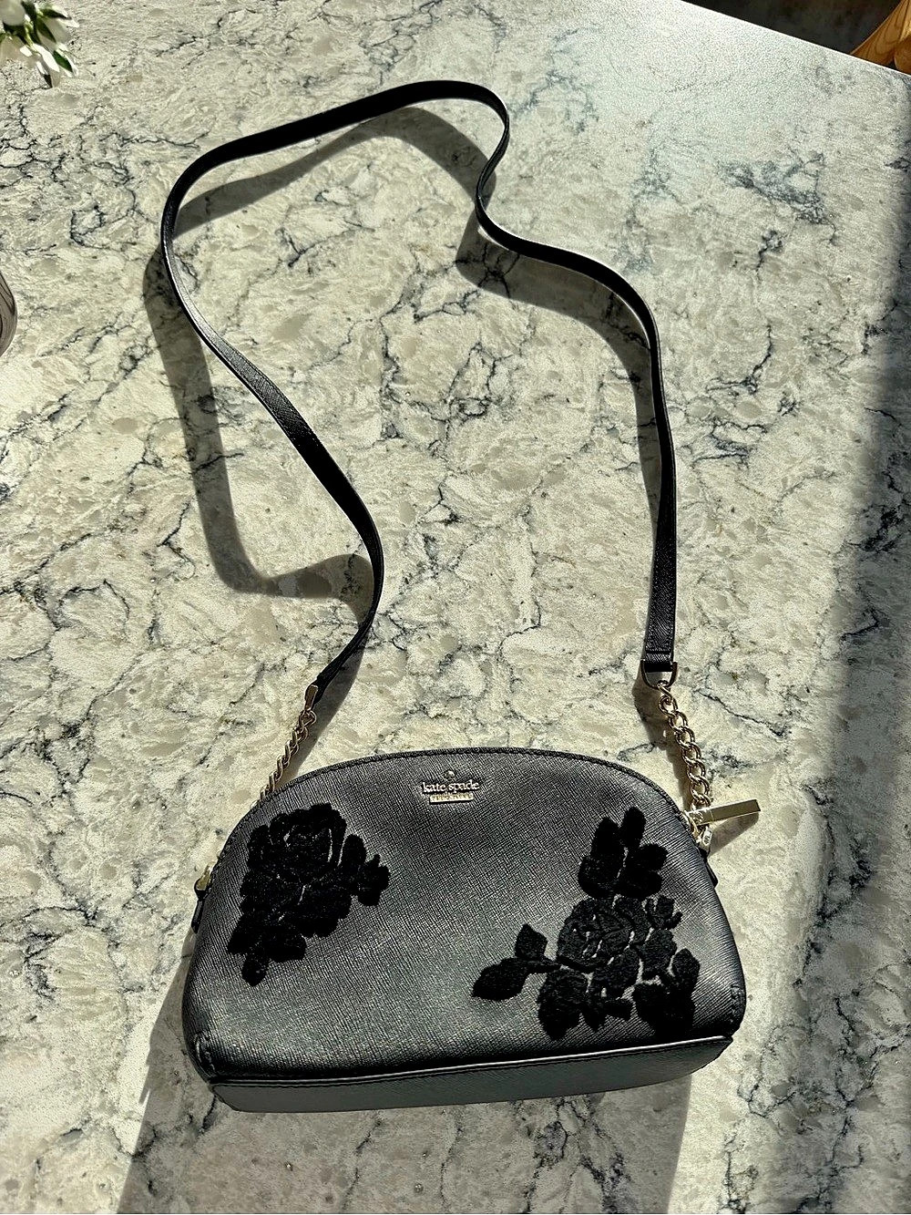 Kate Spade Cameron Street Hilli Floral Appliqué Crossbody in Black